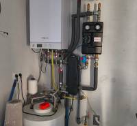 Heating with a mechanism in a family house with a modern boiler and piping.