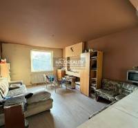 Living room with a sofa, furniture, and a kitchenette in a family house.