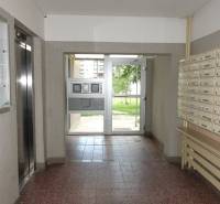 Entrance hall with mailboxes and an elevator in the apartment building.