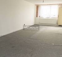 An empty interior of commercial space with carpet and a large window, bright walls.