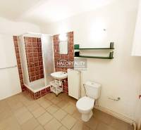 Shower corner and toilet in the bathroom and family house with ceramic tiles.