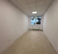Empty office with white walls and ceiling, floor with wooden decor.