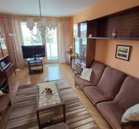 Living room in a 3-room apartment with sofas, cabinets, and wood-patterned flooring.