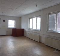 Office space in warehouses and halls with light-colored tiles and large windows.