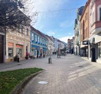Medveckého Street in Ružomberok with shops and pedestrians, ideal for a 5 or more bedroom apartment.