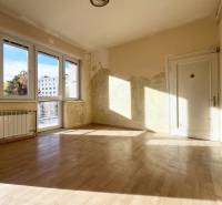 A room with light walls and a floor with a wood decor in a 5 or more room apartment.