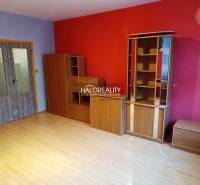 A room in a 3-room apartment with a wooden decor floor and a red wall.