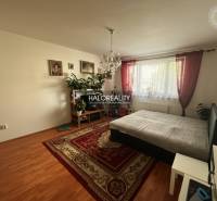 A bedroom in a three-room apartment with a wooden decor floor and a plush carpet.