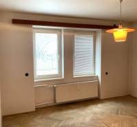 A room with a light wood-patterned floor, a radiator, and lighting in a 2-room apartment.