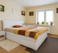 Bedroom in a family house with a bed, nightstand, and a window with houseplants.