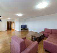 Living room in a 3-room apartment with a sofa and a wooden decor floor.