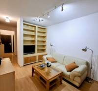 Living room in a two-room apartment with a cream sofa and a wooden decor floor.