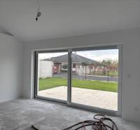 A family house with a glass wall and a view of the garden.