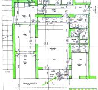 Floor plan of commercial spaces on Mozartova Street in Bratislava with a restaurant and storage areas.