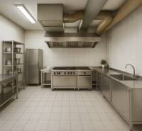 A professional kitchen in commercial premises with stainless steel equipment.