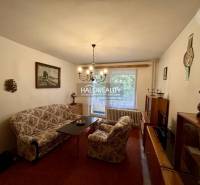 Living room in a 4-room apartment with comfortable furniture, a picture, a chandelier, and a view.