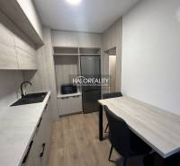 Kitchen with dining table, wooden decor flooring, 3-room apartment.