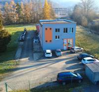 Production premises on Továrenská Street in Dubnica nad Váhom with a parking lot and greenery in the surroundings.