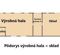 A floor plan showing production facilities with a hall, boiler room, and warehouse.