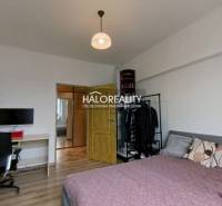 Bedroom in a 2-room apartment with a bed, a desk, and a wooden decor floor.