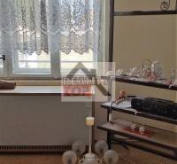 A room in a family house with a shelf, curtains, and decorations.