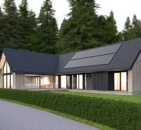 A wooden house with a modern design is located among the forests near the developer plots in Tajov.