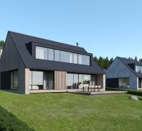 Visualization of development plots in Tajov with modern houses set in a natural environment.