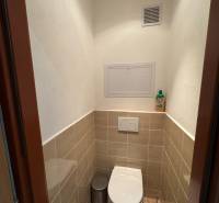 A toilet with tiles and a wall-hung WC in a 2-room apartment.