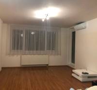 Living room with wood-patterned flooring and air conditioning in a 2-room apartment.