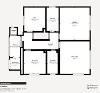 Floor plan of a family house with a kitchen, living room, bathroom, and storage spaces in Nadlice.