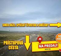 Sale of land in Spišské Tomášovce with an access road and surrounding countryside.