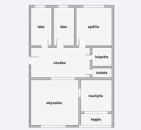 Floor plan of a 4-room apartment with a living room, bathroom, kitchen, and loggia.