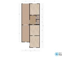 Floor plan of a family house with a wooden decor floor and various rooms.