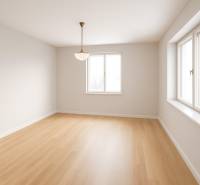 A room with a wooden decor floor and a light fixture in a family house.