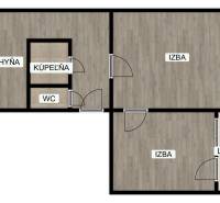 Floor plan of a 2-room apartment: kitchen, bathroom, toilet, rooms, loggia, floor with wooden decor.