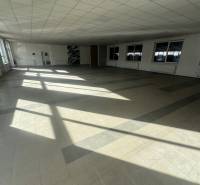 Spacious commercial spaces with large windows and ceiling panels, tiled floor.