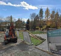 Construction site of a recreational apartment in Starý Smokovec with a view of the autumn landscape.