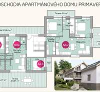 Floor plan of the first floor of the Primavera apartment building with a terrace in Starý Smokovec.