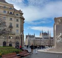 Budapest 5th District, Martyrs' Square depicts a historic building and a monument in an urban setting.