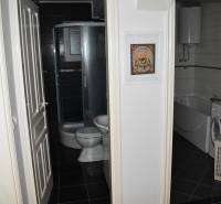 Bathroom in a family house with a bathtub, shower, and washing machine.