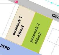 The map shows **plots - housing** in Boldog by the lake, both 450m².