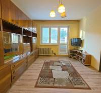 Living room in a three-room apartment with a wooden decor floor and furniture.