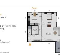 Floor plan of the renovated 2-room apartment on Matice Slovenskej Street in Prešov.