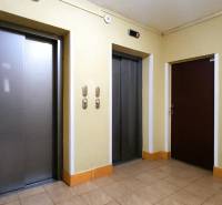 The hallway with elevators in the apartment building on Matice Slovenskej Street in Prešov.
