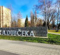 A. Dubček Park in Prešov on Matice Slovenskej Street with a residential building in the background.