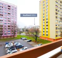 View from the loggia of a 2-room apartment on Matice Slovenskej in Prešov, with a parking lot.