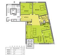 Floor plan of a 4-room apartment with a terrace and efficient room layout.