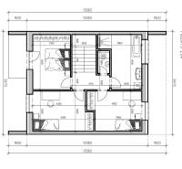 Floor plan of the second floor of a family house with bedrooms and a bathroom.