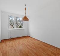 A room with a wooden decor floor, white walls, and a pendant light in a 4-room apartment.