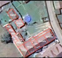 Floor plan of a family house in Veľká Ida with labeled rooms: garage, gazebo, storage, bedroom.